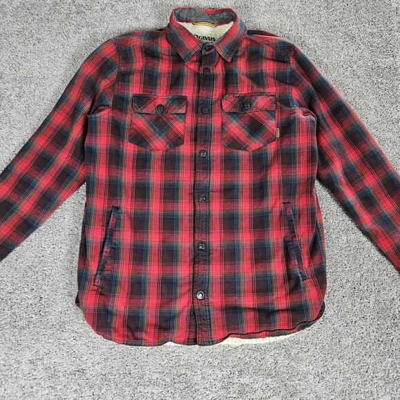 Dravus Shacket Mens Medium Red Jacket Plaid Outdoors Cabincore Snap Sherpa - Picture 1 of 16